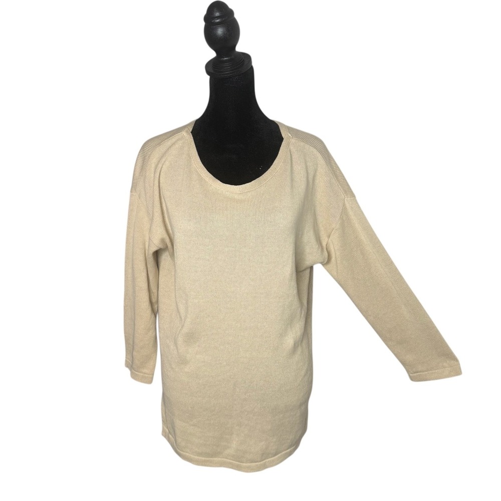 J.McLaughlin Linen Cotton Knit Top Size M Oatmeal Minimalist Coastal Preppy